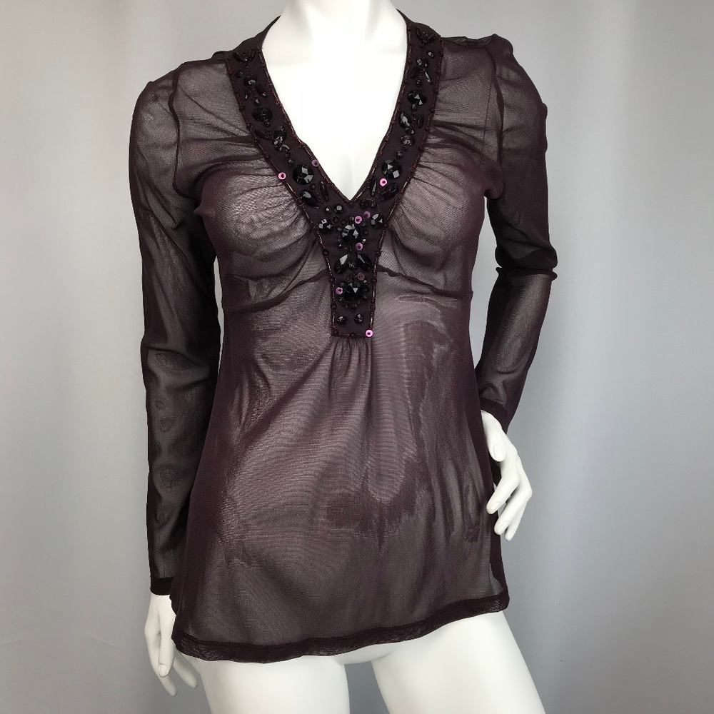 NY&Co Small Sheer Purple Jewel Beaded Sequin Top